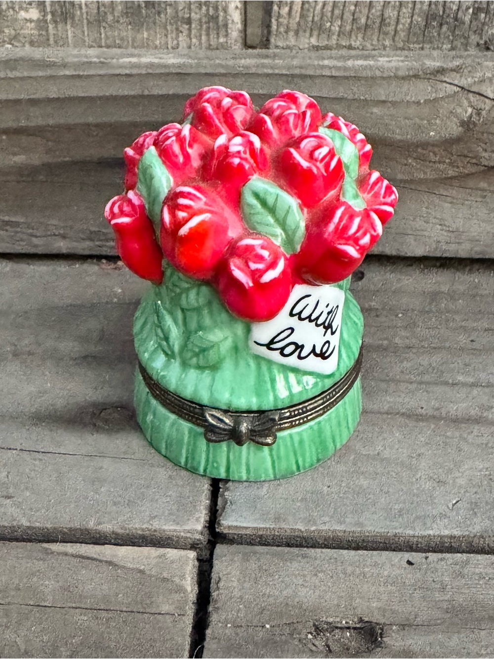 Vintage 1997 FIGI Graphics "With Love" Rose Bouquet Hinged Trinket Box